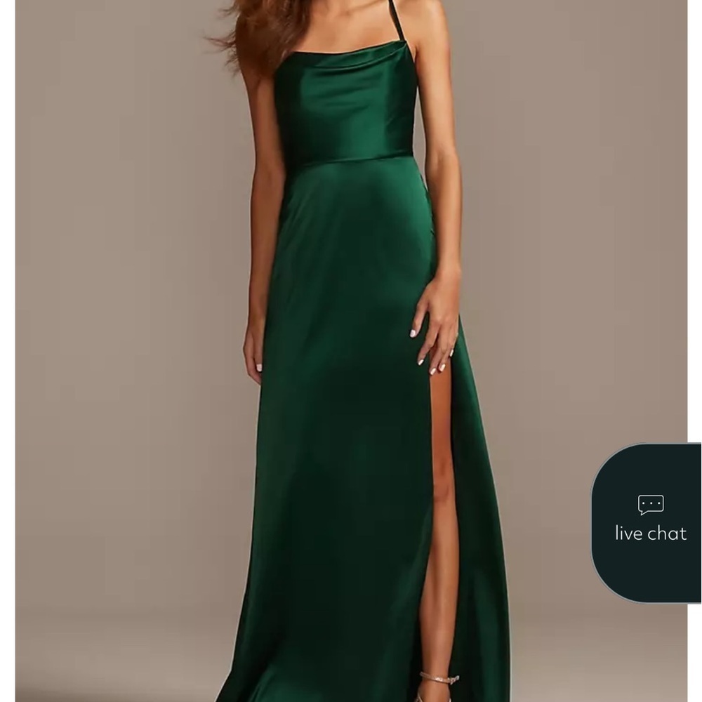 David’s Bridal Navy Bridesmaid Dress Cowl Neck Slit | Size 8 | STYLE# DS270091 - Picture 7 of 8